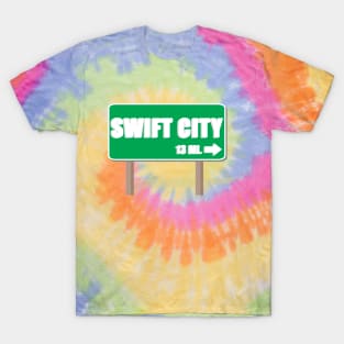 Swift City 13 Mi Road Sign Shadow Text T-Shirt